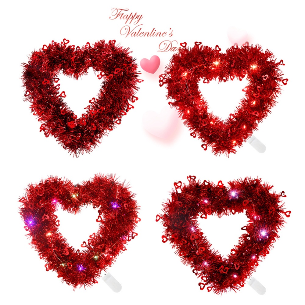 2023 Led Shiny Heart-shaped Wreath Love Pendants Ornaments For Happy Valentine Day Wedding Party Decoration Cold white light - Image 3