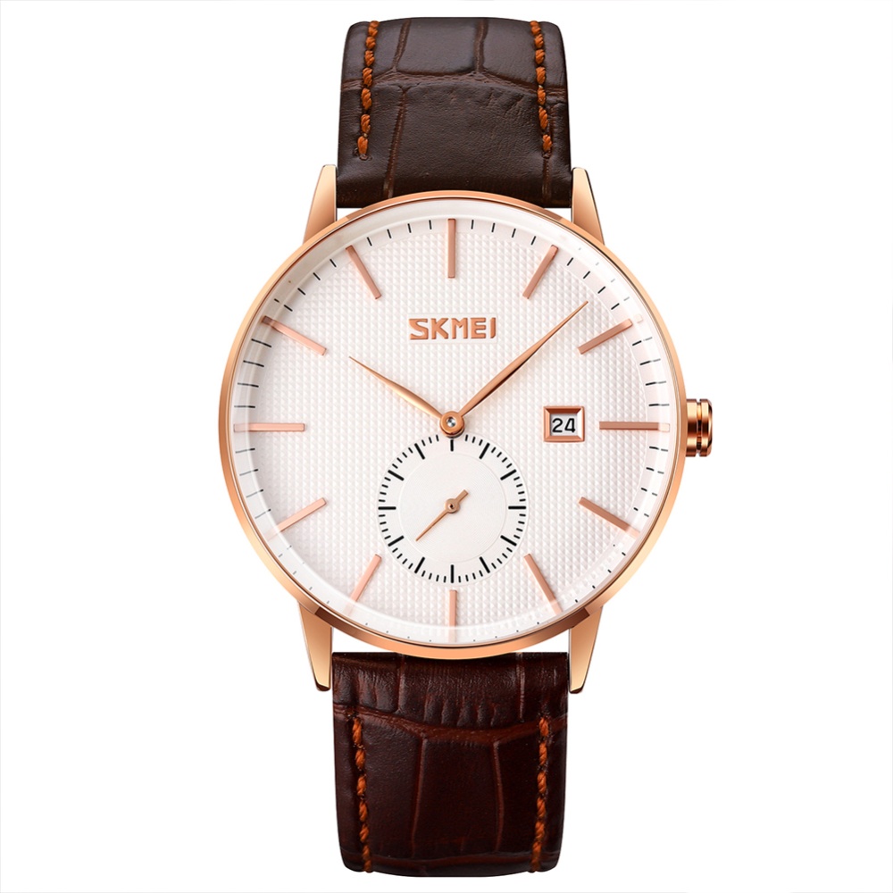 SKMEI Business Men Quartz Watch Fashion Leather Band Time Calendar Display Waterproof Wristwatches silver - Image 3