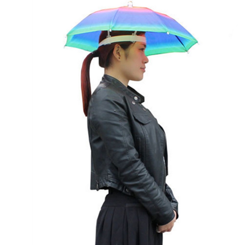 55cm Umbrella Hat Foldable Sunscreen Camping Fishing Hiking Headwear Cap Sun Rain Umbrellas Multicolor_55cm - Image 2