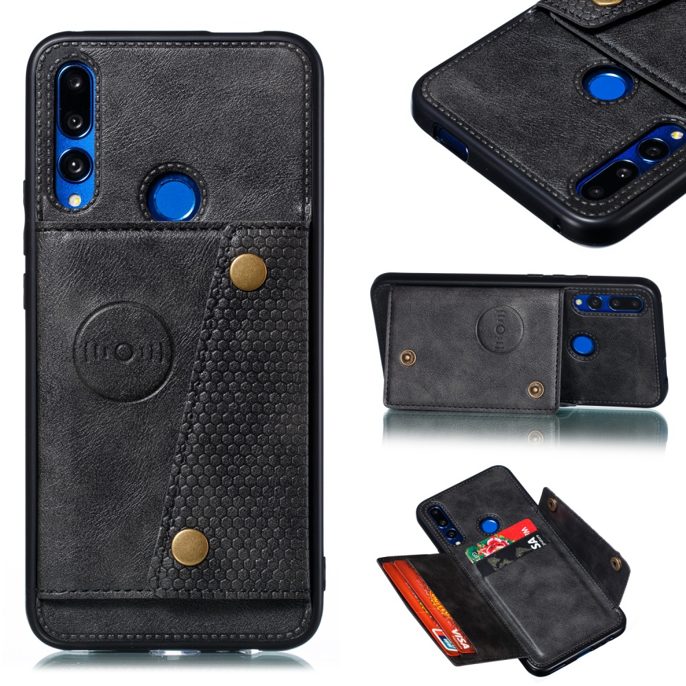 For HUAWEI Y9 prime 2019 PU Leather Shockproof Cell Phone Case Anti-dust with Double Buckle Card Slot Pocket black - Image 3