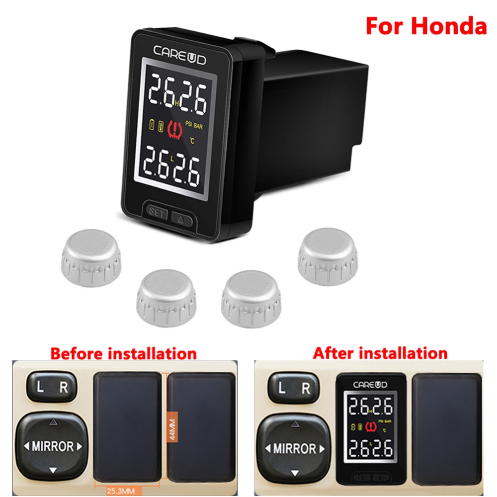 U912- WF Car TPMS Auto Wireless Tire Pressure Monitoring System 4 External Sensors LCD Display Embedded Monitor for HONDA black - Image 3