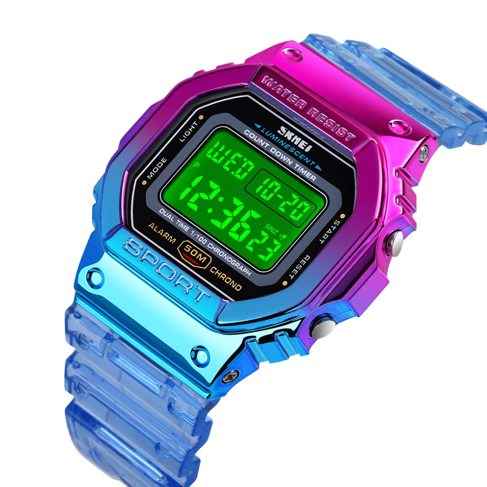 SKMEI Women Electronic Multicolor Wrist Watch Multifunctional Waterproof Outdoor Sports Student Electroplating blue - Image 3