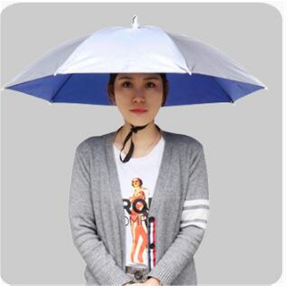 77cm Head-mounted Sunshade Umbrella Fishing Hat Sunscreen Rain Outdoor Large raindrop sapphire blue_77cm - Image 3