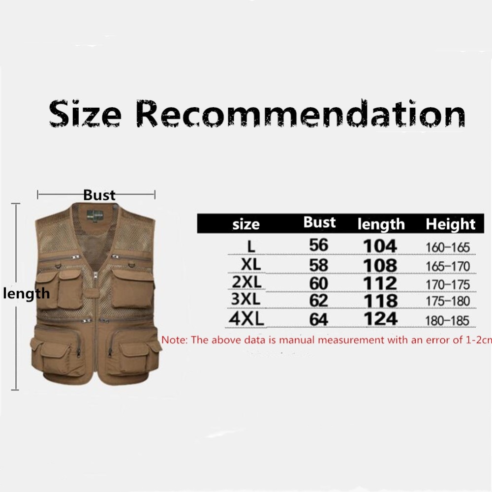 Men's Outdoor Sports Photography Fishing Multi Pocket Zipper Casual Loose Mesh Vest Army green_XL - Image 2