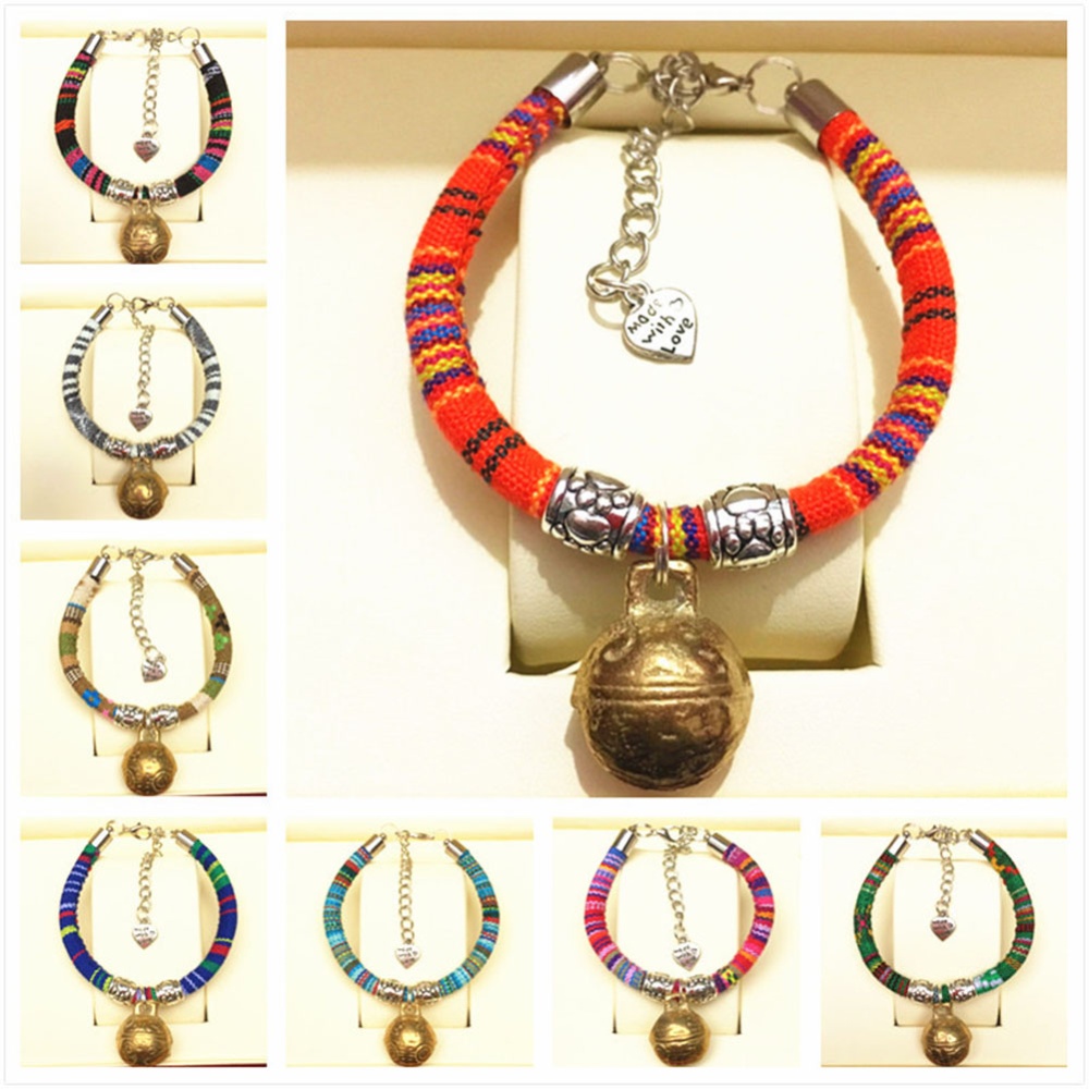 Pet Cat Decorative Collar Ethnic Style Hand-woven Cotton Rope Dog Necklace Neck Accessories With Bell orange M - Image 3