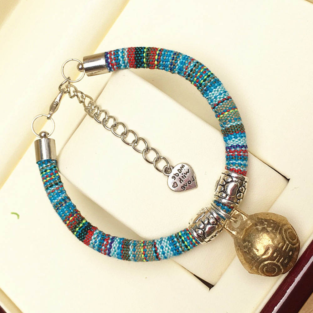 Pet Cat Decorative Collar Ethnic Style Hand-woven Cotton Rope Dog Necklace Neck Accessories With Bell orange M - Image 2