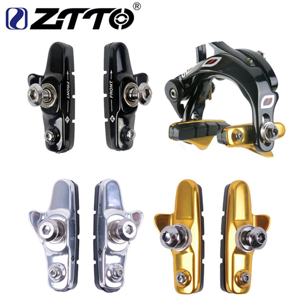 Aluminum Alloy Road Bike Brake Block C brake Fixed Cog Silent Piece Water Guide Rubber Bicycle Accessories Gold - Image 2