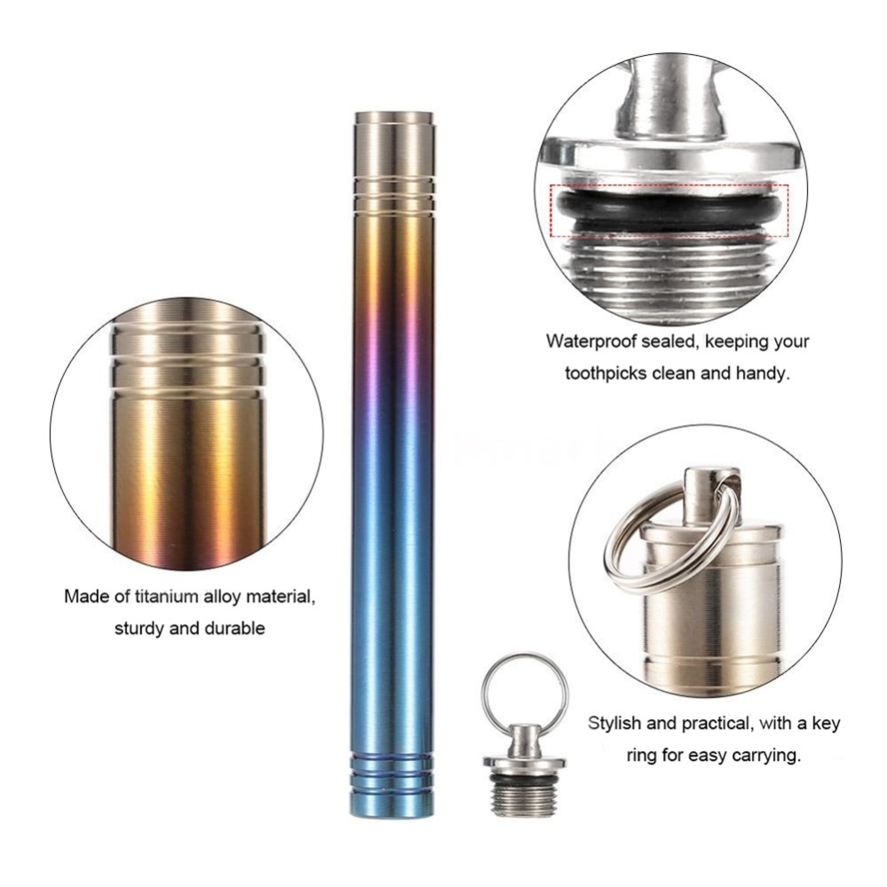 Lightweight Titanium Alloy Toothpick-holder Outdoor Portable EDC Toothpick Bottle Fruit Fork Camping Tool Colorful - Image 3