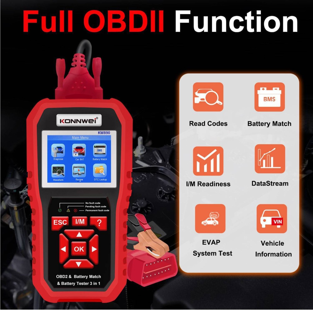 Kw880 Car Obdii Diagnostic Fault Scanner Tool Battery Real-time Monitoring Tools Auto Tester Red - Image 2