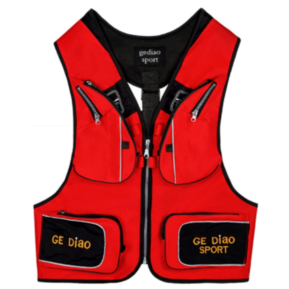 Fishing Vest Detachable Multiple Pockets Breathable Grid Mesh Comfortable Wear-resisting With Reflective Stripe Red_One size - Image 2