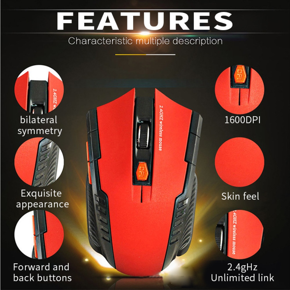 2.4G Wireless Optical Gaming Mouse Low Consumption Ergonomics Portable Golden - Image 2