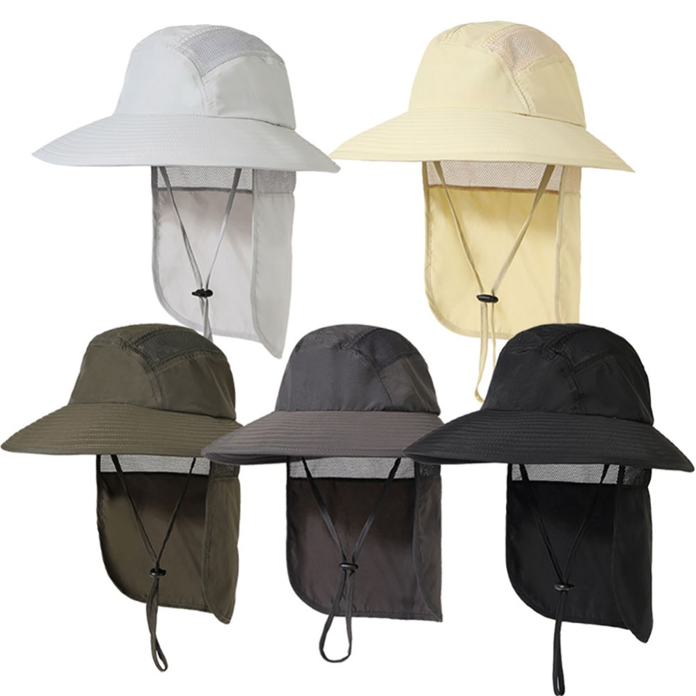 Men Women Outdoor Sun Hats With Lanyard Neck Flap Lightweight Breathable Upf 50+ Protection Fishing Hat beige - Image 2