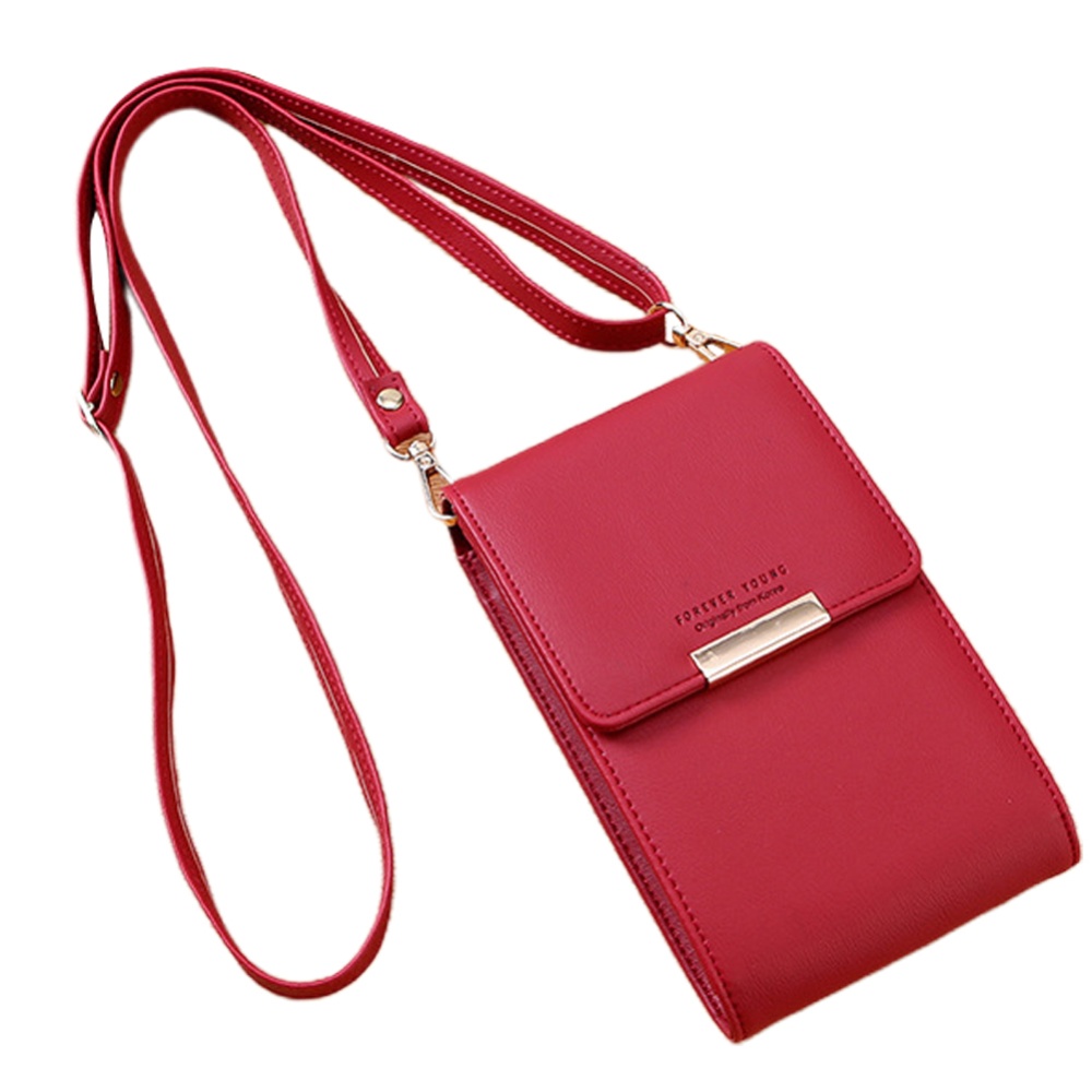 Women Pu Wallet Multifunctional Mini Mobile Phone Bag Messenger wine red - Image 2