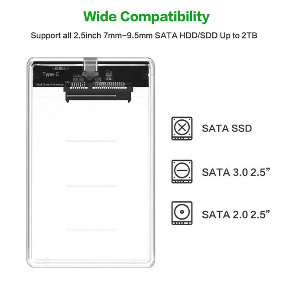 USB 3.1 2.5 HDD Case Type-C to SATA Hard Drive Box for 2.5"" Transparent - Image 3