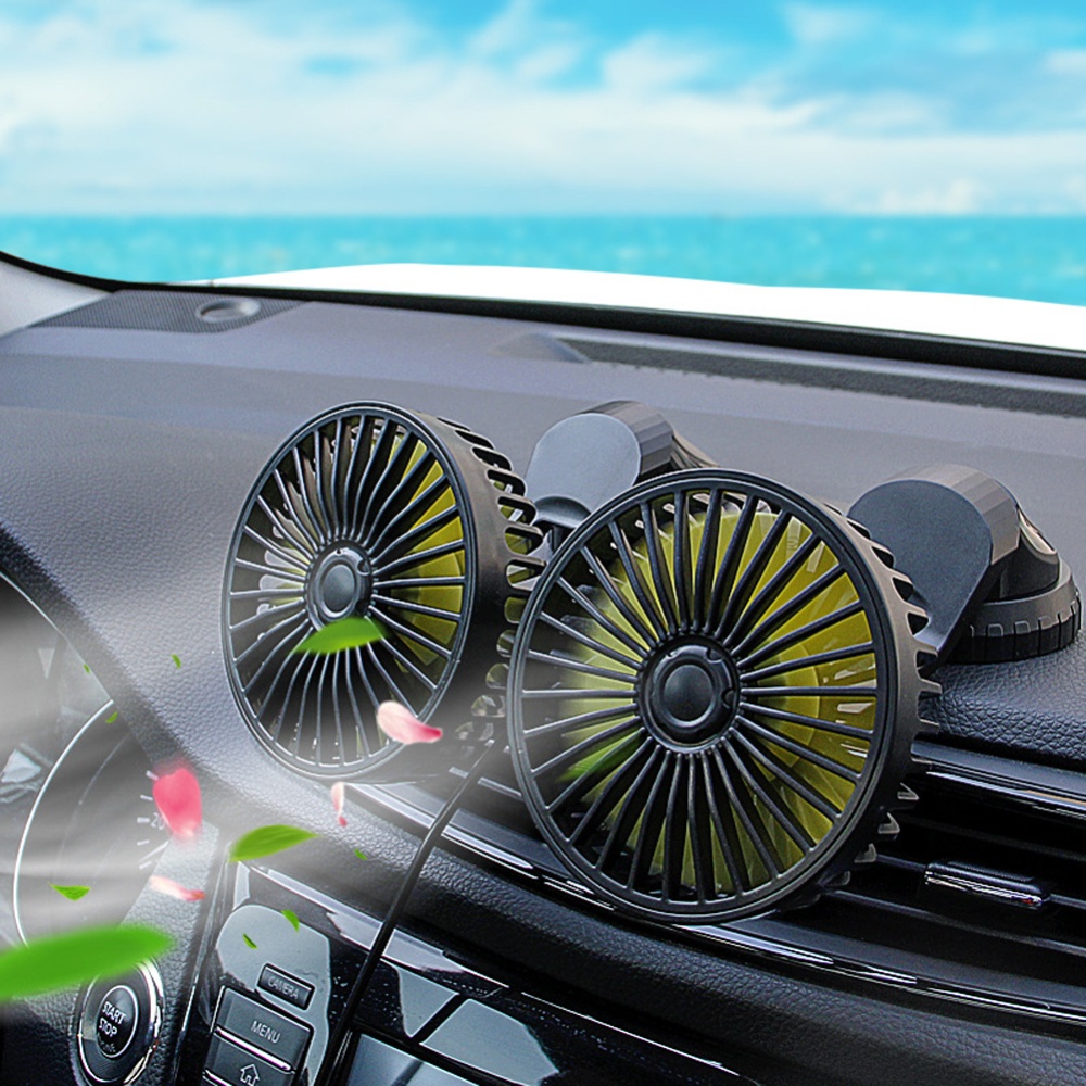 Usb Vehicle Fan Dual Head Powerful 3-speed Adjustable Dashboard Air Outlet High Airflow Car Summer Accessories black - Image 2