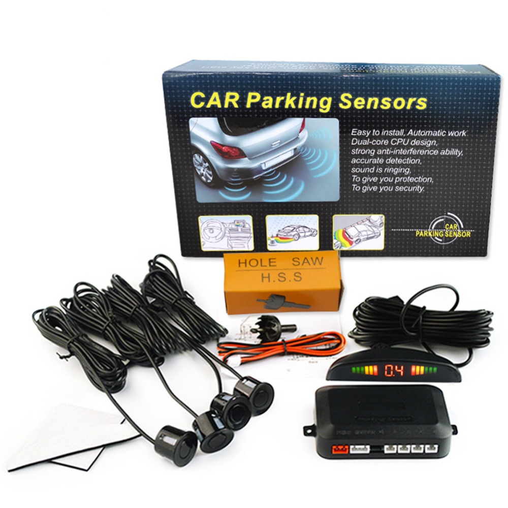 Car Parking Sensor Kit Rear Reverse 12V 4 Sensors Buzzer Audio Alarm Probe black - Image 3