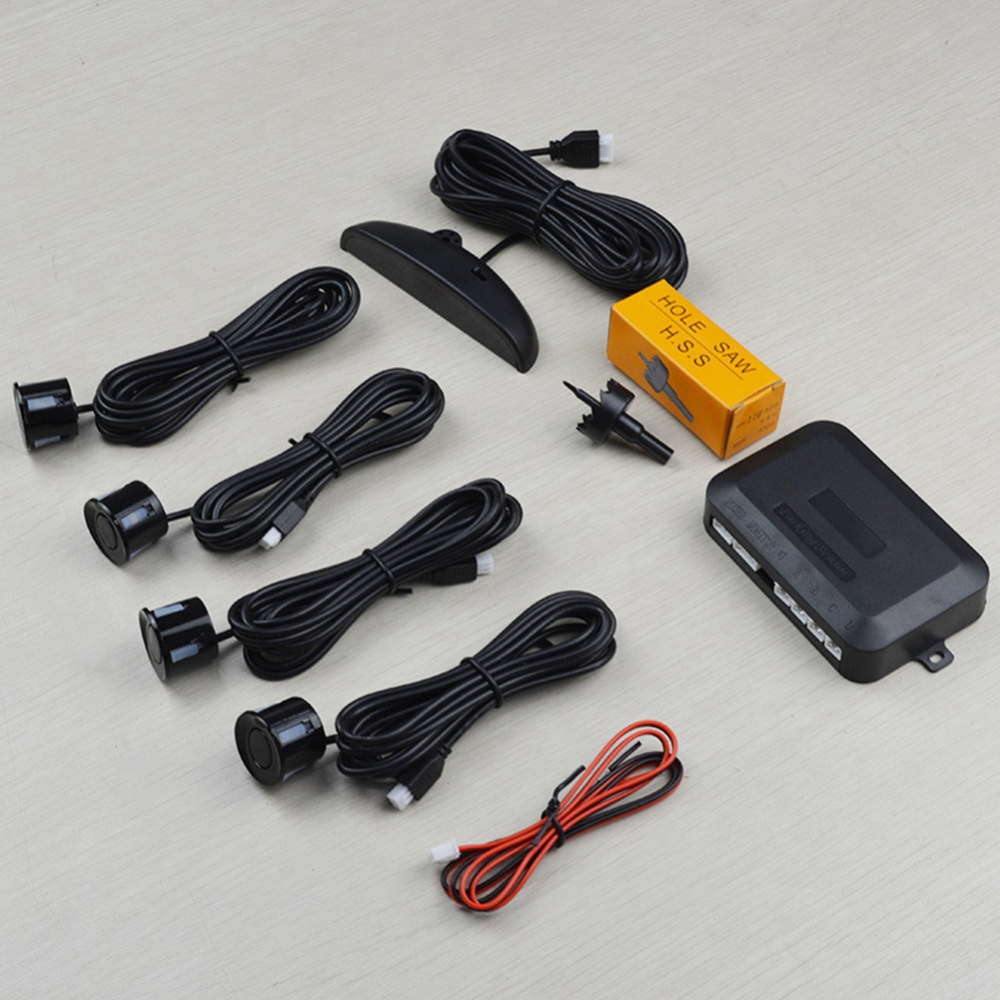 Car Parking Sensor Kit Rear Reverse 12V 4 Sensors Buzzer Audio Alarm Probe black - Image 2