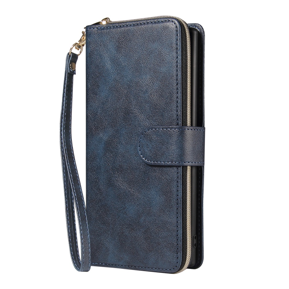 For Samsung A51 5G/A71 5G/Note 10 pro Pu Leather Mobile Phone Cover Zipper Card Bag + Wrist Strap blue - Image 3