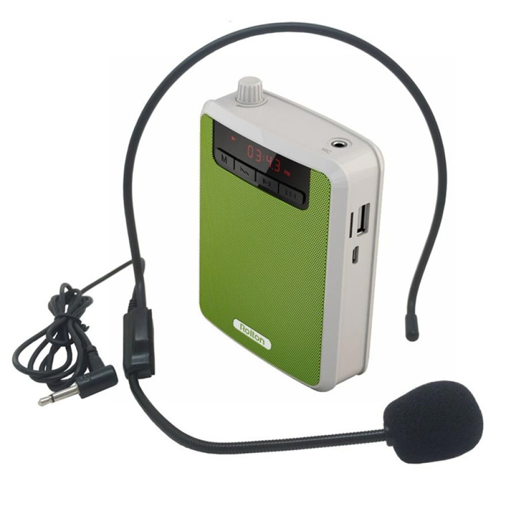 Rolton K300 Portable Voice Amplifier With Belt Clip Headset Microphone Radio Support Fm Tf Mp3 Speaker green