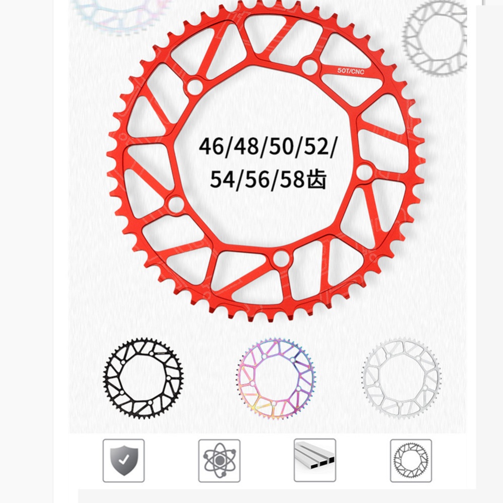 Bike Chainwheel Narrow Width Anti-hanging Chain Colorful Plating Chainring For Brompton 50 52 54 56 58T red - Image 2