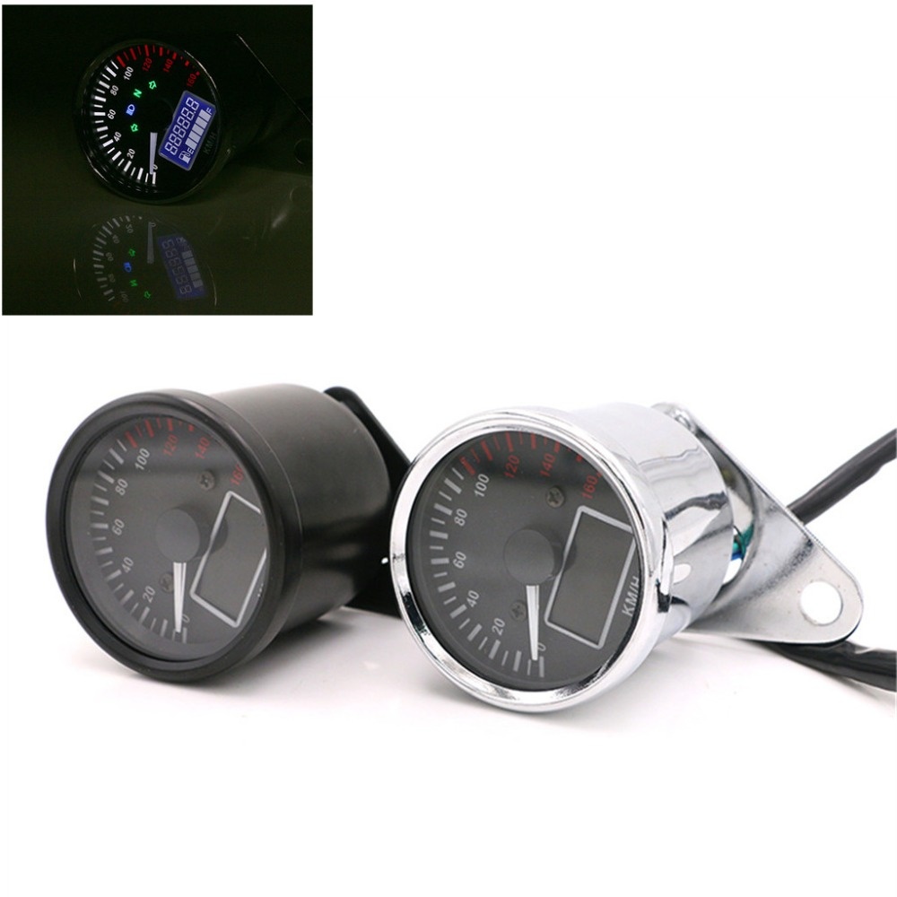 Motorcycle Black/Silver Digital LED LCD KM/H Speedometer Odometer Speed Fuel Level Gauge Meter Motorbike Tachometer black - Image 3