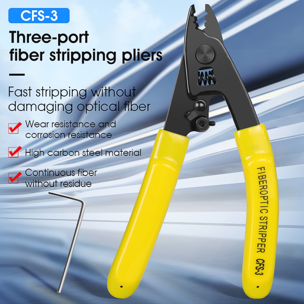 Cfs-3 Fiber Optical Stripper Pliers 3-port Wire Strippers Ftth Optic Fast Stripping Tool Supplies yellow - Image 2