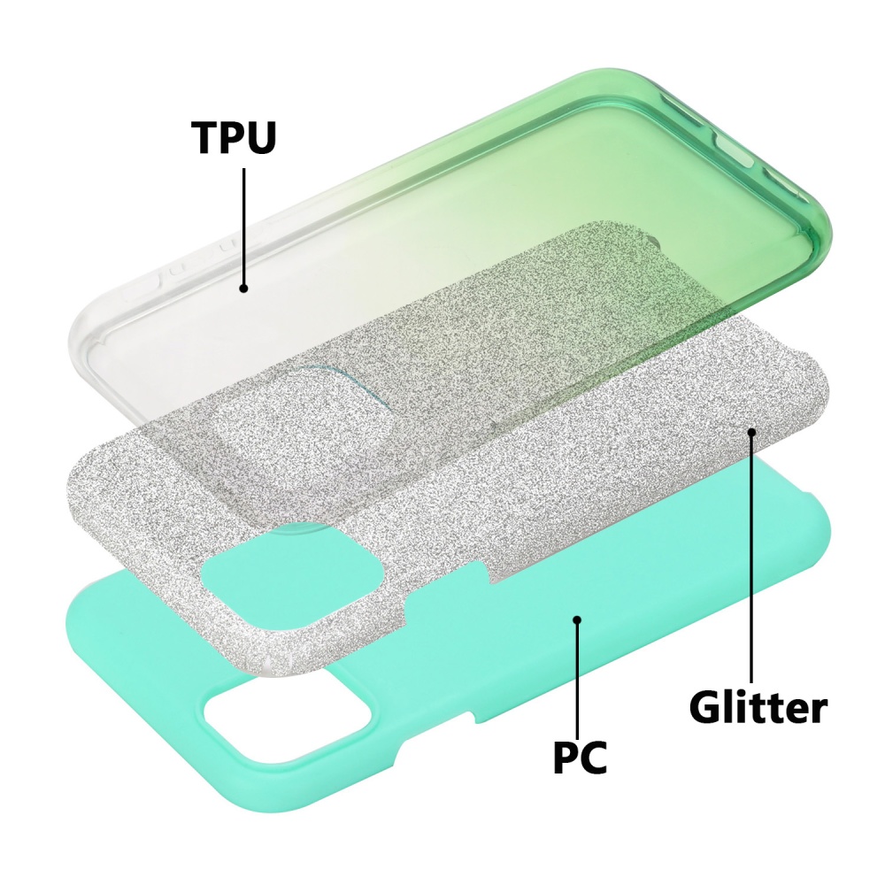 For iphone X/XS/XR/XS MAX/11/11 pro MAX Phone Case Gradient Color Glitter Powder Cover with Airbag Bracket green - Image 3