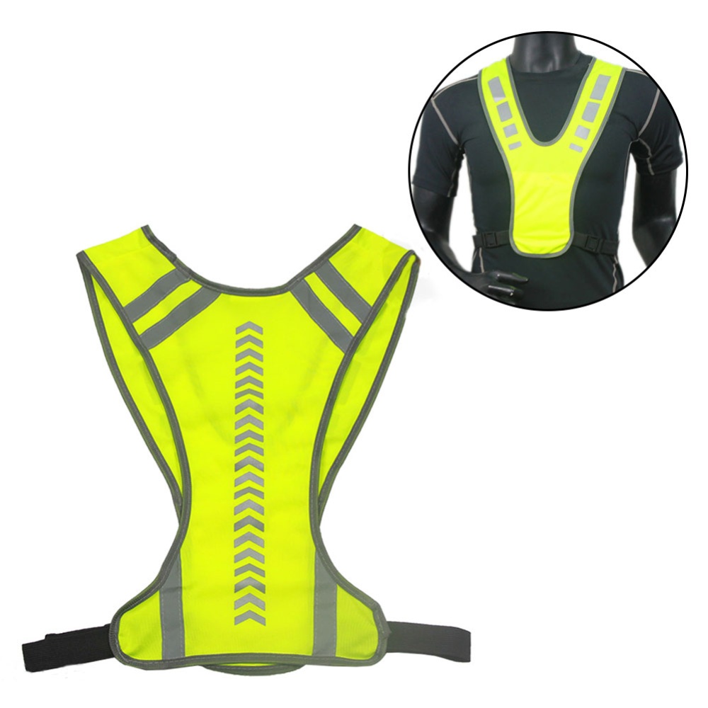 Reflective Vest Stripes Safety Night Cycling Running Jogging Jacket Fluorescent yellow - Image 3