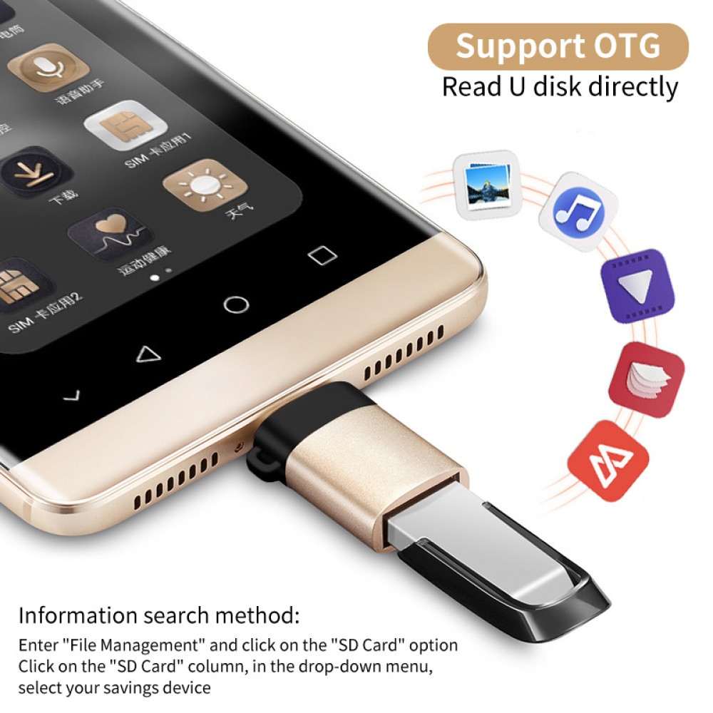 Usb To Type-c 3.0 Adapter OTG Mobile Phone Lanyard Type Gold - Image 3