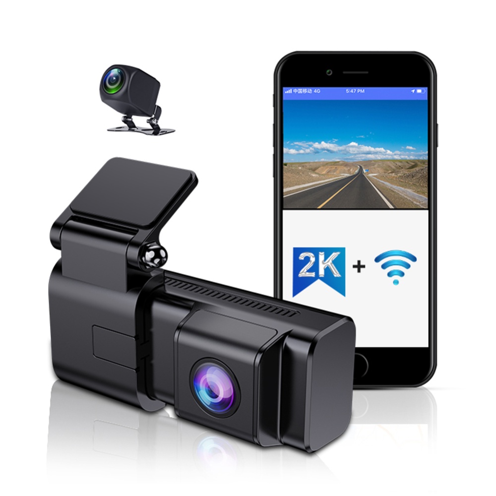 Wifi Dash Cam 2k HD Front Rear Dual Camera Screenless Driving Recorder Phone App Interconnected Car Dvr Black - Image 3