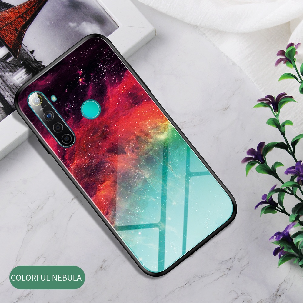 For OPPO Realme 3 Pro/Realme 5/Realme 5 Pro Mobile Shell Soft TPU Phone Case Glass Back Panel Gradient Design Overall Protective Colorful ne - Image 3