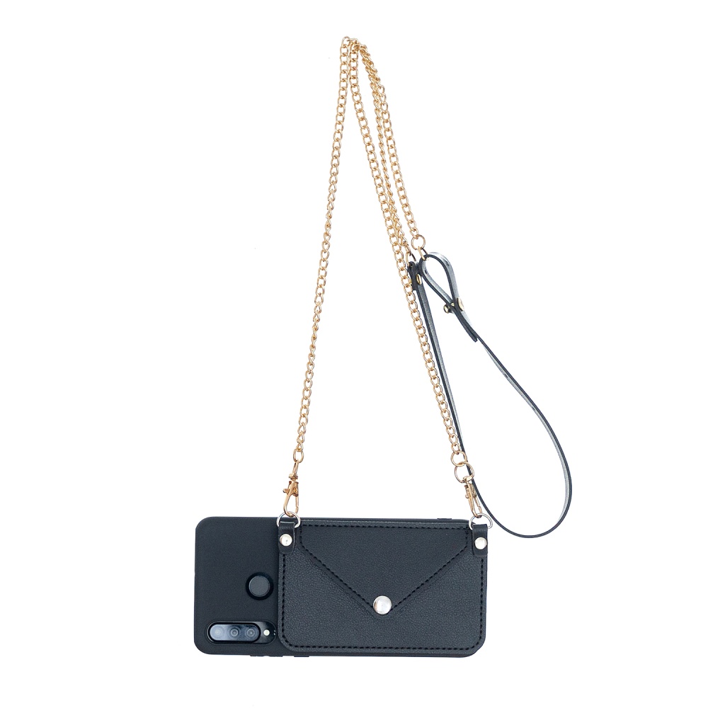 For HUAWEI P30/P30 Lite/P30 Pro Mobile Phone Cover with Pu Leather Card Holder + Hand Rope Straddle black - Image 3