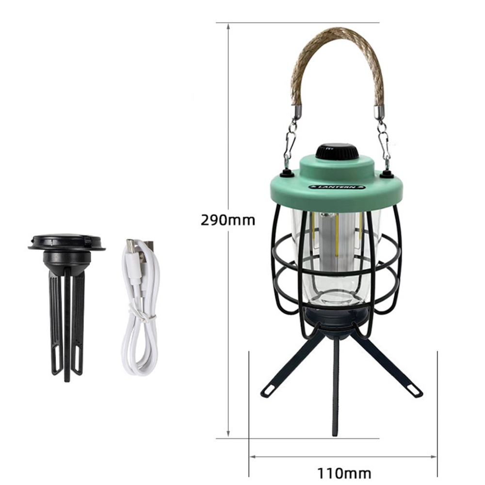 Retro Camping Lamp Usb Rechargeable 2000mah Portable Tent Hanging Waterproof Outdoor Emergency Light Green - Image 2