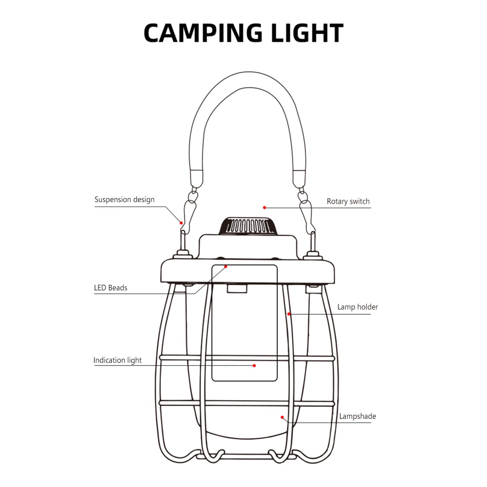 Retro Camping Lamp Usb Rechargeable 2000mah Portable Tent Hanging Waterproof Outdoor Emergency Light Black - Image 2