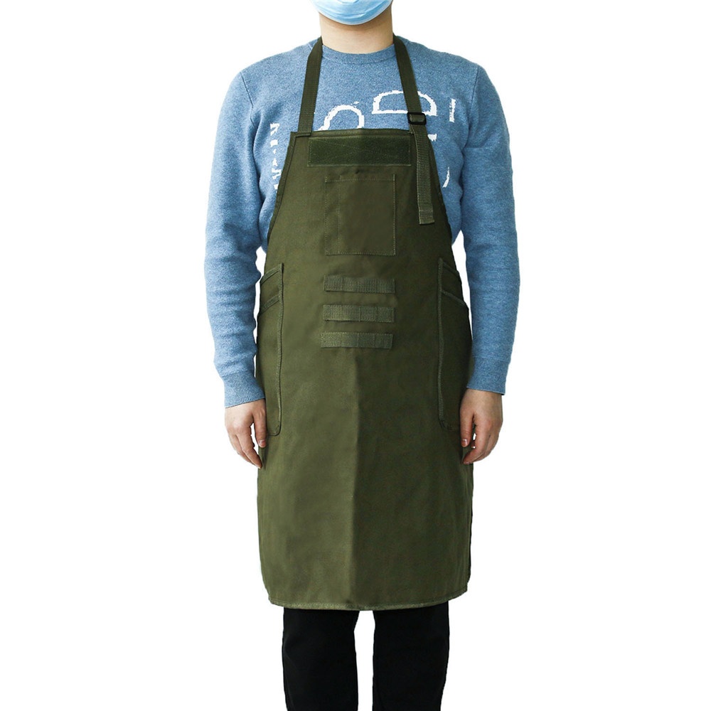 Bib Apron Baker Adjustable Barista Work Multi Pocket BBQ Casual Chef gray - Image 2