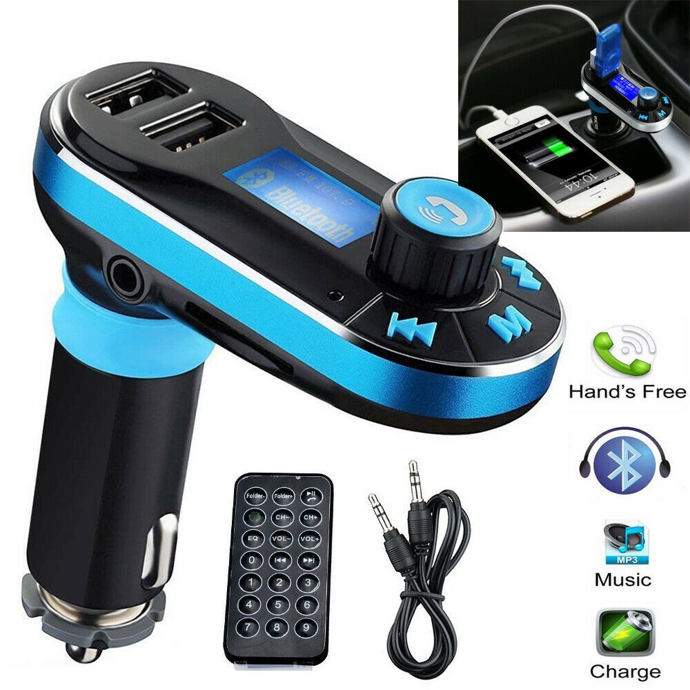 Bluetooth mp3 Car FM Transmitter MP3 Player Radio Adapter Kit USB Charger 2 Outlets blue - Image 3