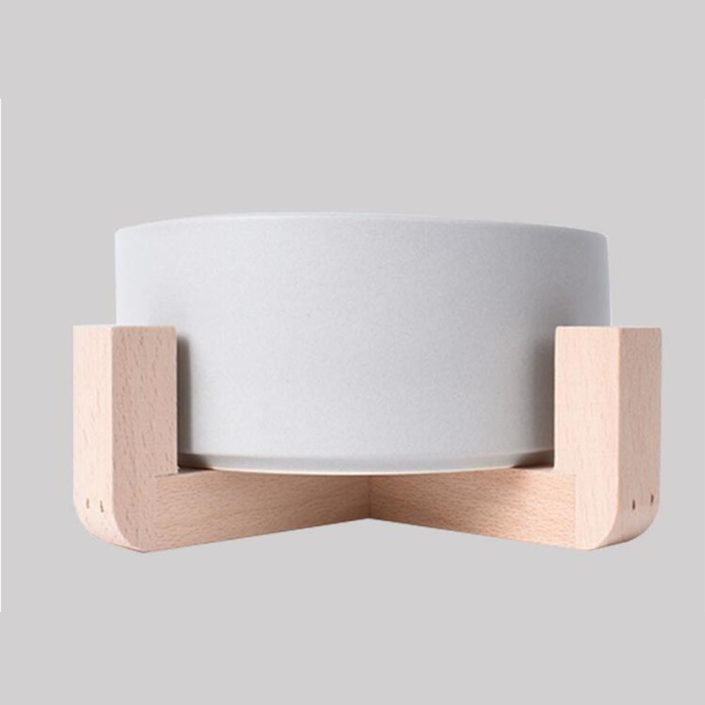 Nonslip Wooden Neck Guard Stand + Ceramic Bowl for Pet Cats Dogs Feeding gray_16*9*7cm - Image 3