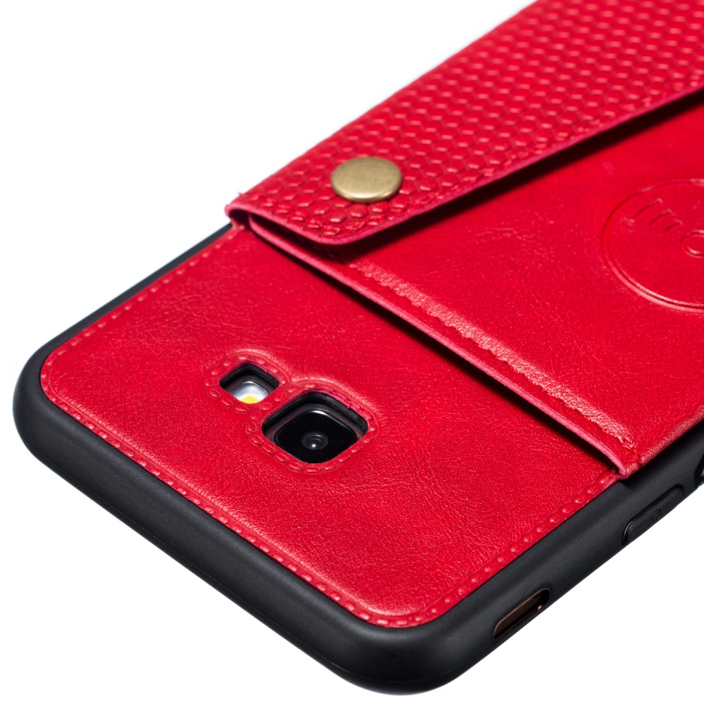 For Samsung J4 PLUS PU Protective Phone Back Case with Card Slot Bracket red - Image 3