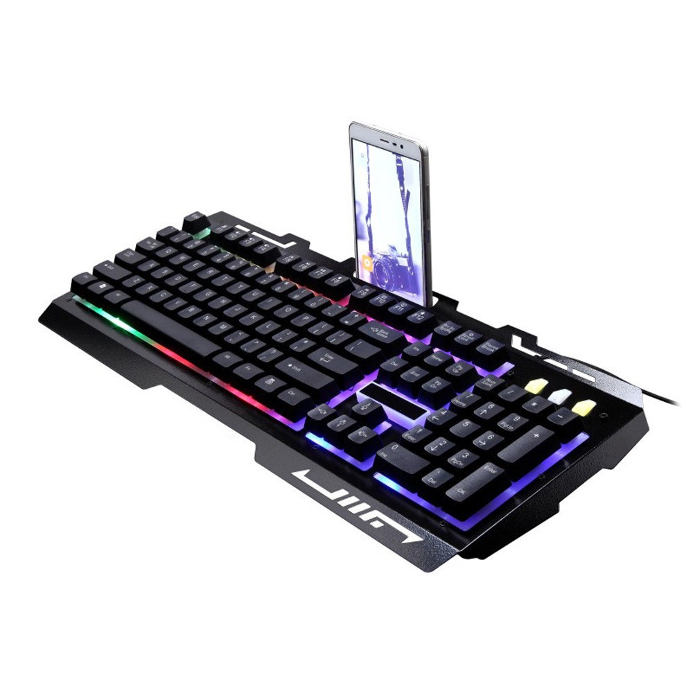 Wired Keyboard Robotic Feel Metal Luminous Backlight Mobile Phone Stand Holder Gaming Black - Image 3