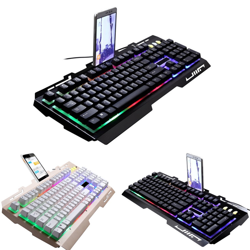 Wired Keyboard Robotic Feel Metal Luminous Backlight Mobile Phone Stand Holder Gaming Black - Image 2