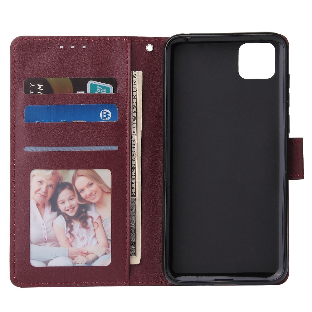 For HUAWEI PSmart 2020/Y5P/Y6P PU Leather Mobile Phone Cover with 3 Cards Slots Frame Red wine - Image 3