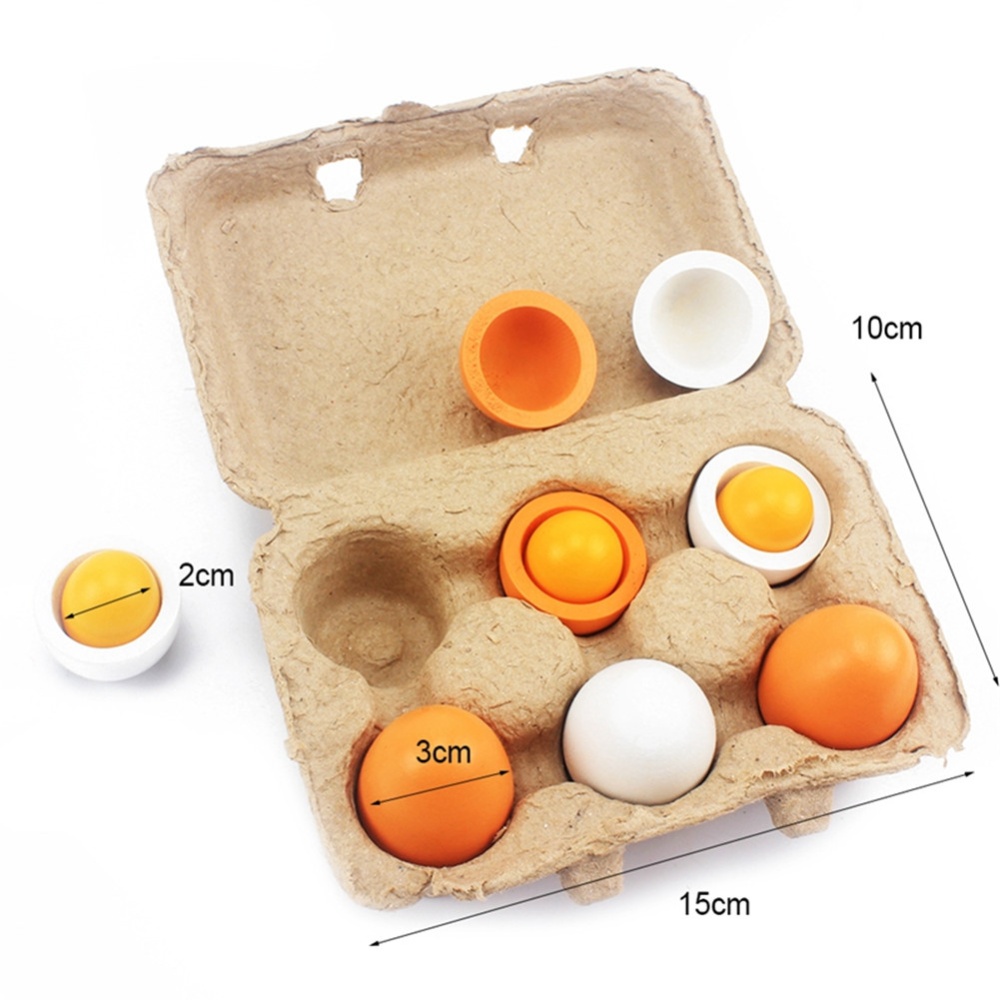 Kids Wood Simulation Egg Blocks with Box Pretend Play House Kitchen Food Toy default_6PCS - Image 3