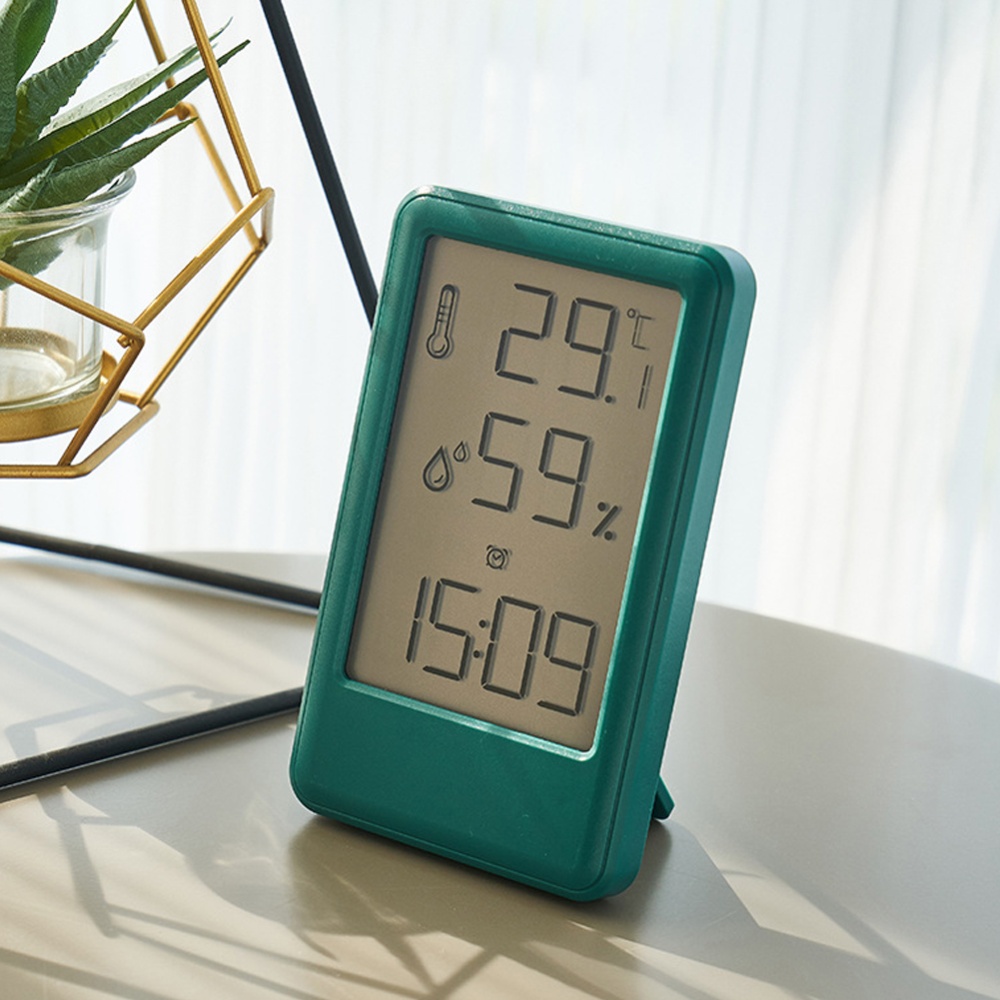 Digital Alarm Clock Lcd Large Screen Time Date Display Temperature Humidity Monitor Desk 2118 dark green - Image 2