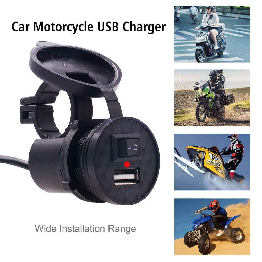 Motorcycle Mobile Phone Charger 12v Waterproof Single USB with Switch black - Image 3