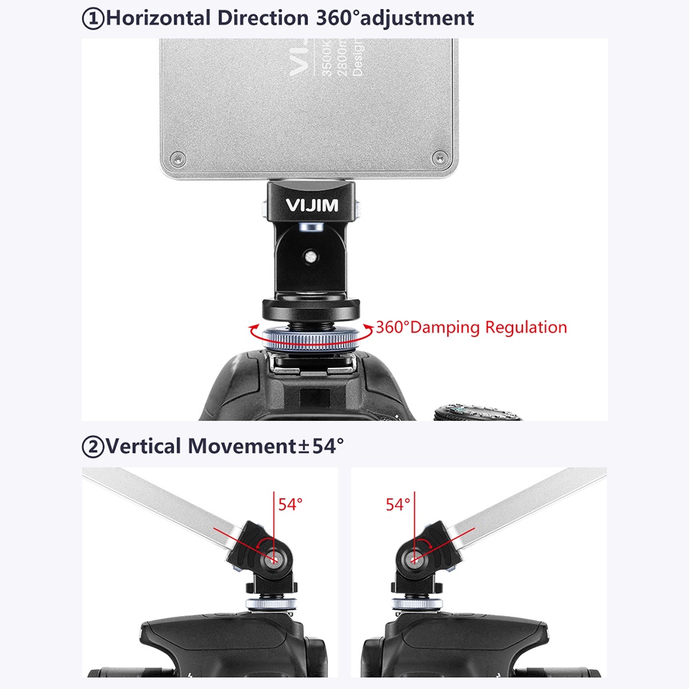 VK-2 360 Paranomic Hot Shoe Ballhead Monitor Base Mount Bracket Holder Universal for DSLR Cameras LED Video Lights black - Image 3