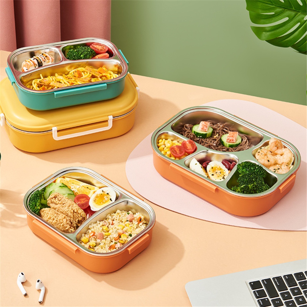 Lunch Box Stainles Steel Partitioned Isolated Portable Food Storage Container Orange - Image 3