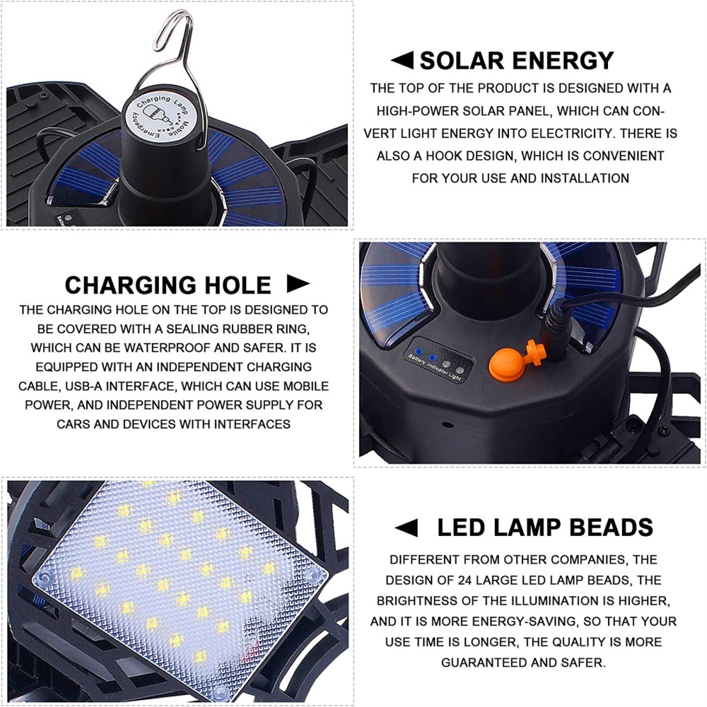 4 Leaves Solar Remote Control Garage Lights Portable Usb Rechargeable Camping Lamp For Indoor Outdoor Four leaf solar remote control - Image 3