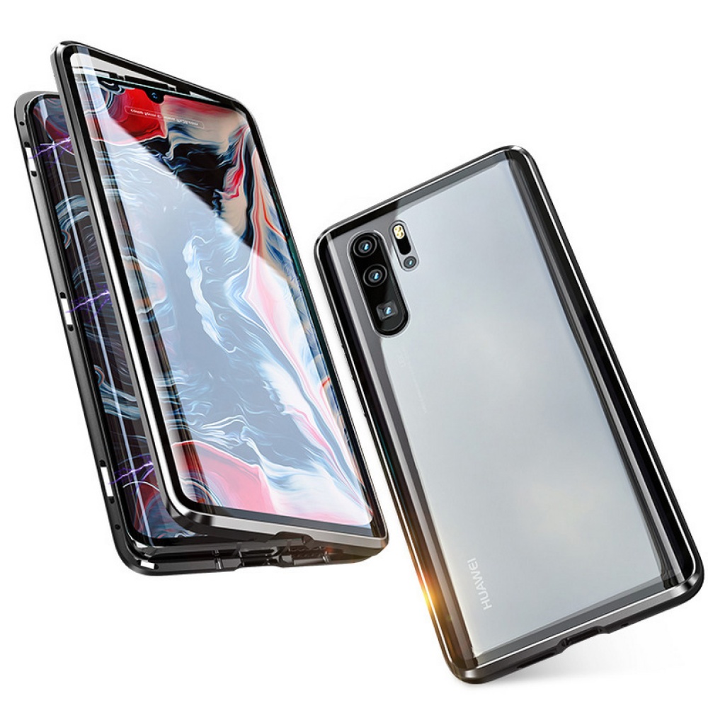 For Huawei P30 Pro/P30 Lite/P30 Front Back Glass Cover Luxury Aluminum Metal Magnet Adsorption Phone Case red_Huawei pro - Image 3