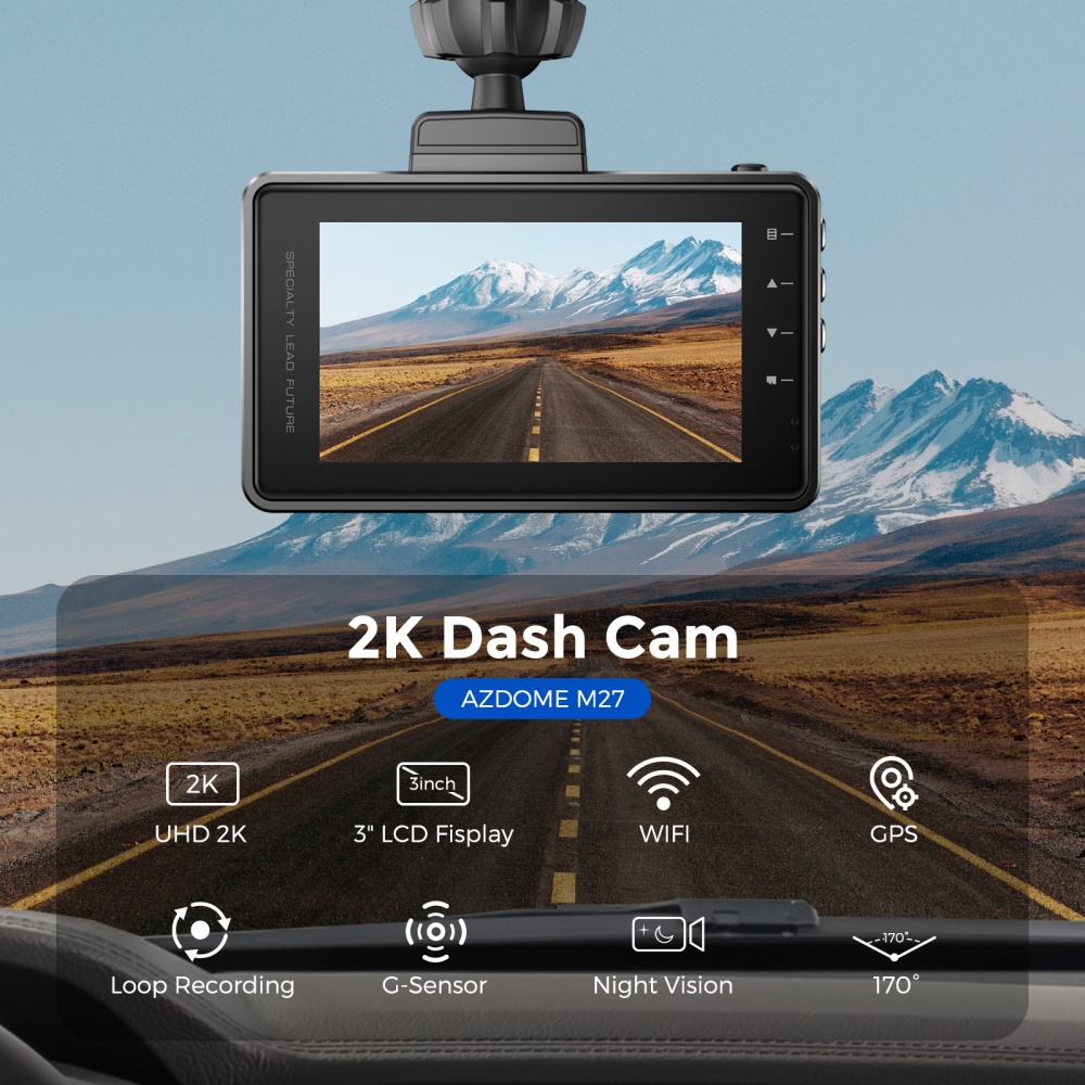 Azdome 2k Car Dash Cam Dashboard Camera Wifi Gps Night Vision 1440p Uhd Front Camcorder Driving Recorder Black - Image 3