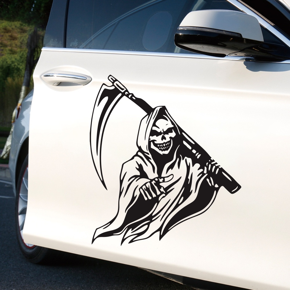 Car Sticker Grim Reaper Skull Pattern Decal Machine Truck Wall Window Vinyl red - Image 3